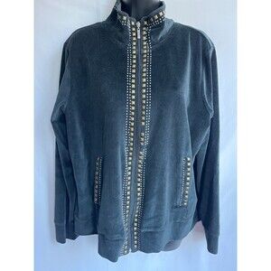 Kaktus Y2K Velour Full Zip Up Sweatshirt Jacket Rhinestones 1X Plus Size Retro